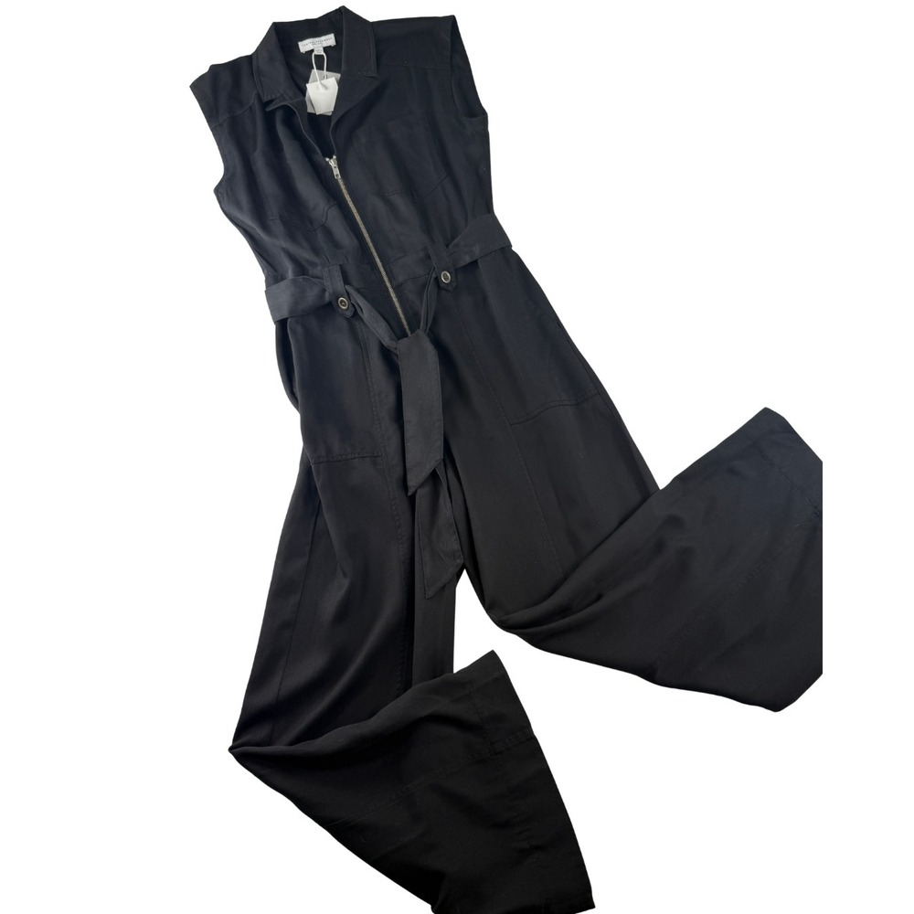 NWT Central Park West Holland Twill Jumpsuit Black Womens Medium Belted